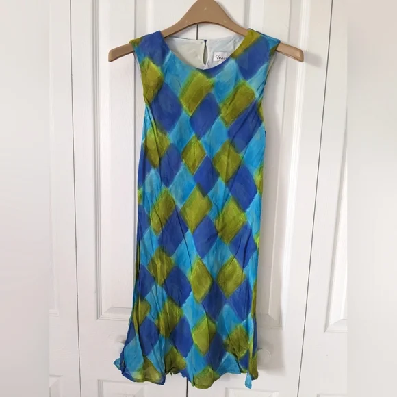 Tessuto Sleeveless Rayon Mini Dress, Argyle Blue Green, S - Picture 1 of 4